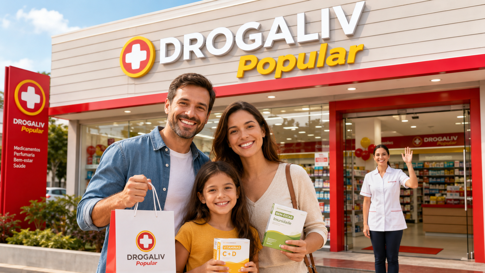 Família feliz com produtos de saúde